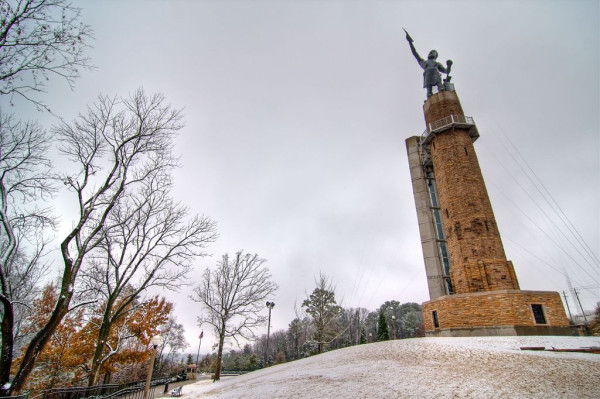 Snow at The Vulcan Park and Museum, Birmingham, Alabama. (Photo Credit Rian Castillo under a Creative Commons Attribution 2.0 Generic License)