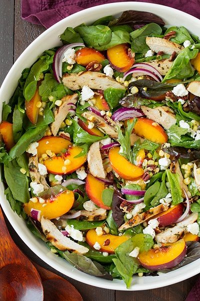 Peach Salad with Grilled Basil Chicken