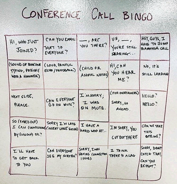 Conference call bingo meme