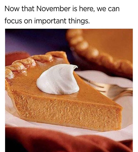 Now that november is here we can focus on important things pie meme