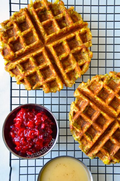 Leftover Stuffing Waffles by Just a Taste