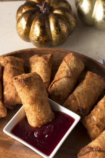 Thanksgiving Leftover Stuffed Egg Rolls & Cranberry Dipping Sauce |by Cake N Knife