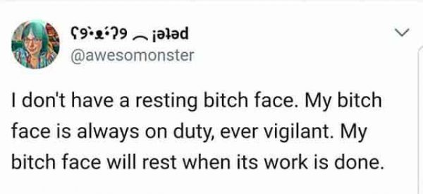 My resting bitch face will rest when its work is done meme