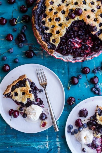 Vanilla Bourbon Cherry-Blueberry Pie | Half Baked Harvest
